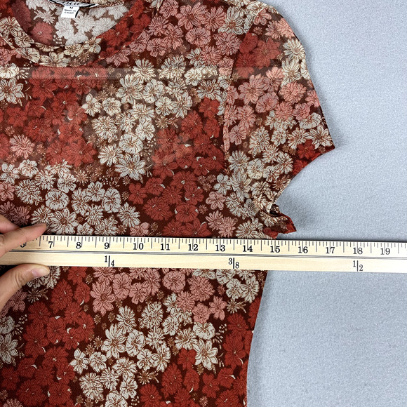 Whimsy Fairy Floral Mesh Dress Women Medium Sheer Pleated Midi Y2K Boho Peasant - Picture 7 of 16